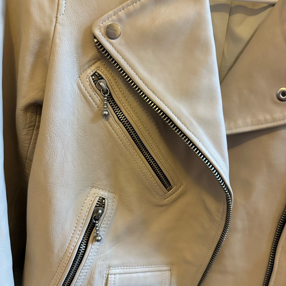 All Saints Cream Beige Leather Jacket 4 - Picture 2 of 7